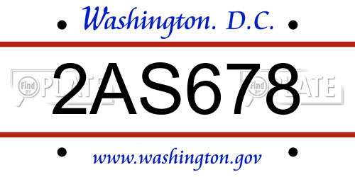 2AS678 District Of Columbia License Plate