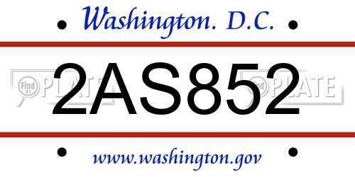 2AS852 District Of Columbia License Plate