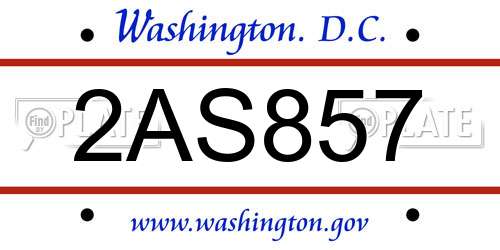 2AS857 District Of Columbia License Plate