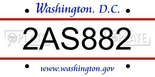 2AS882 District Of Columbia License Plate