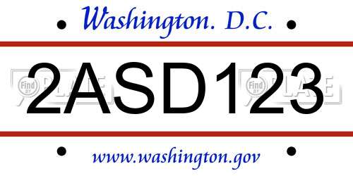 2ASD123 District Of Columbia License Plate