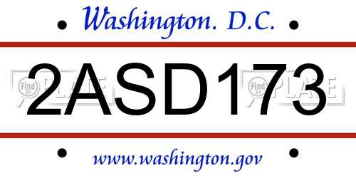 2ASD173 District Of Columbia License Plate