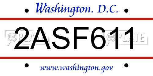 2ASF611 District Of Columbia License Plate