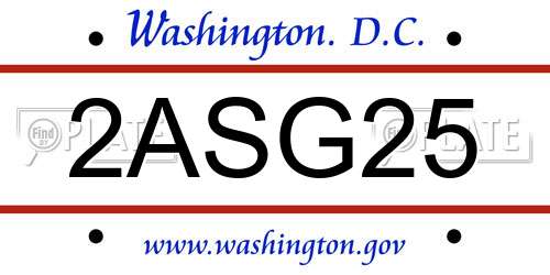 2ASG25 District Of Columbia License Plate
