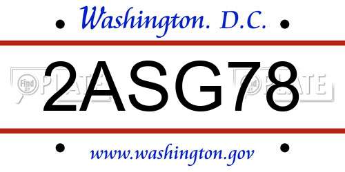 2ASG78 District Of Columbia License Plate