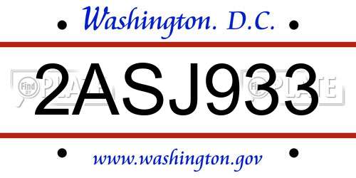 2ASJ933 District Of Columbia License Plate