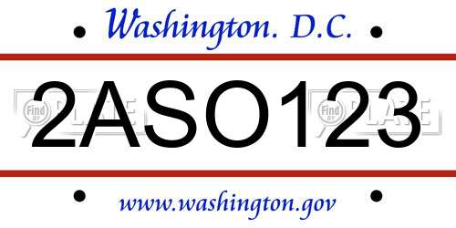 2ASO123 District Of Columbia License Plate