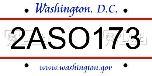 2ASO173 District Of Columbia License Plate