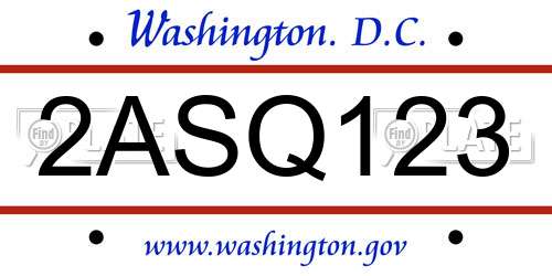 2ASQ123 District Of Columbia License Plate