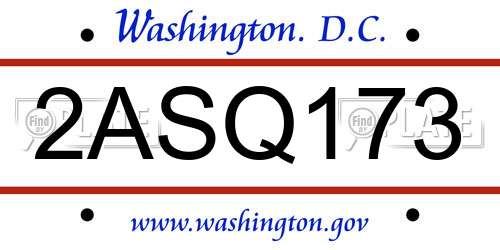 2ASQ173 District Of Columbia License Plate