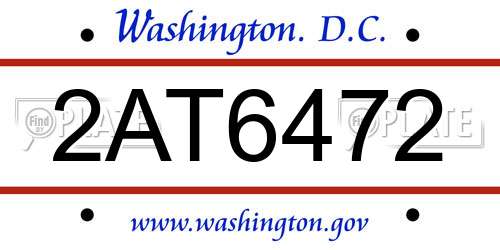 2AT6472 District Of Columbia License Plate