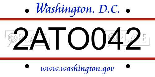2ATO042 District Of Columbia License Plate