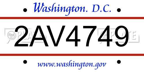 2AV4749 District Of Columbia License Plate