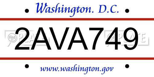 2AVA749 District Of Columbia License Plate