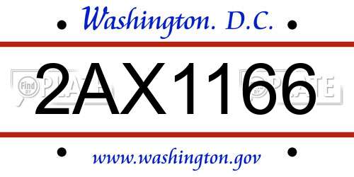 2AX1166 District Of Columbia License Plate