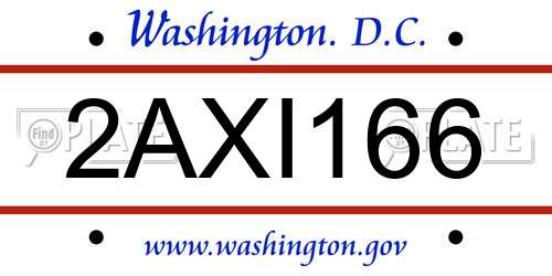 2AXI166 District Of Columbia License Plate