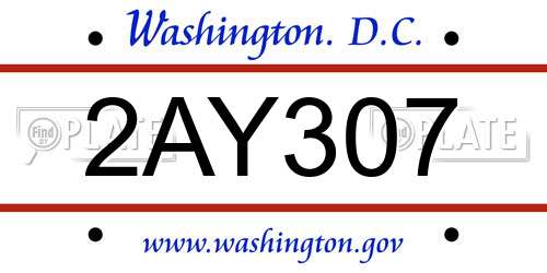 2AY307 District Of Columbia License Plate