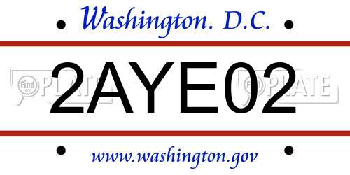 2AYE02 District Of Columbia License Plate