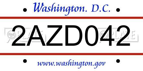 2AZD042 District Of Columbia License Plate