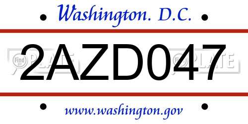 2AZD047 District Of Columbia License Plate