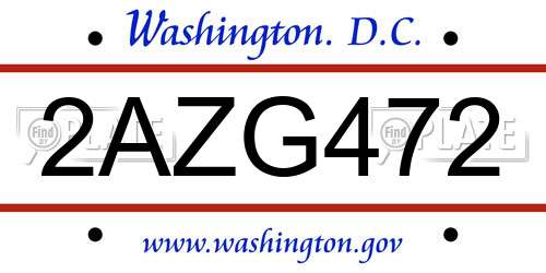 2AZG472 District Of Columbia License Plate