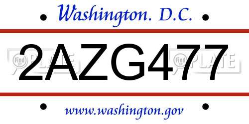 2AZG477 District Of Columbia License Plate