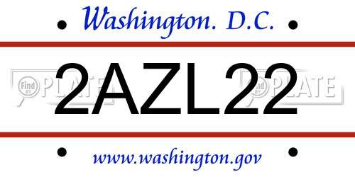 2AZL22 District Of Columbia License Plate