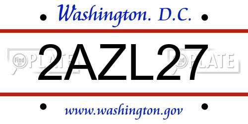 2AZL27 District Of Columbia License Plate