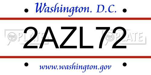 2AZL72 District Of Columbia License Plate