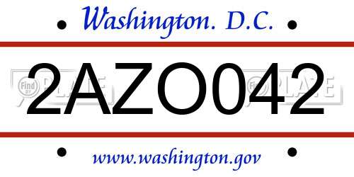 2AZO042 District Of Columbia License Plate