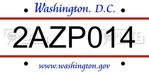 2AZP014 District Of Columbia License Plate