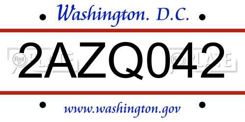 2AZQ042 District Of Columbia License Plate