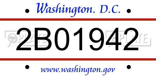 2B01942 District Of Columbia License Plate