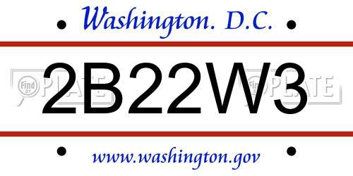 2B22W3 District Of Columbia License Plate