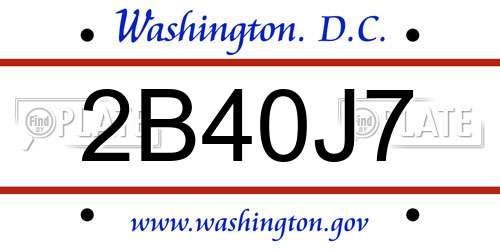 2B40J7 District Of Columbia License Plate