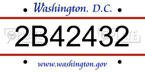 2B42432 District Of Columbia License Plate