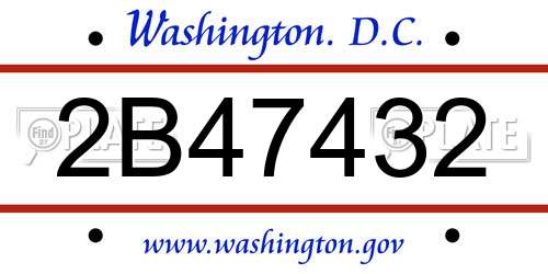 2B47432 District Of Columbia License Plate