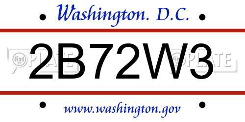 2B72W3 District Of Columbia License Plate