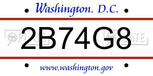 2B74G8 District Of Columbia License Plate