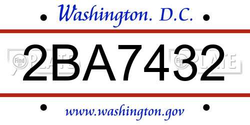 2BA7432 District Of Columbia License Plate