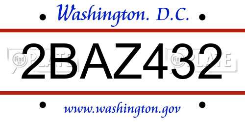 2BAZ432 District Of Columbia License Plate
