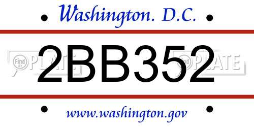 2BB352 District Of Columbia License Plate