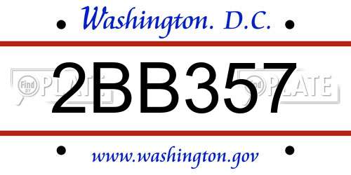 2BB357 District Of Columbia License Plate