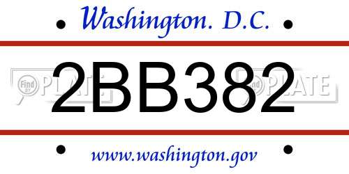 2BB382 District Of Columbia License Plate