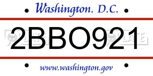 2BBO921 District Of Columbia License Plate