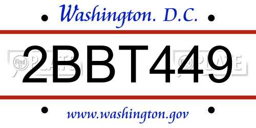 2BBT449 District Of Columbia License Plate