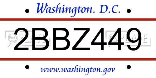 2BBZ449 District Of Columbia License Plate