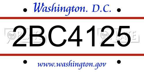 2BC4125 District Of Columbia License Plate