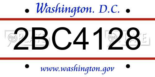 2BC4128 District Of Columbia License Plate