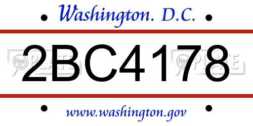 2BC4178 District Of Columbia License Plate